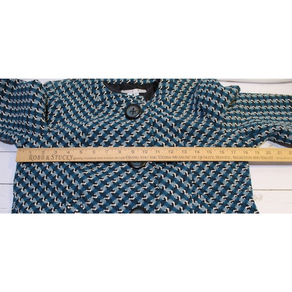 I.C.E. Women's M Teal Black Herringbone Tweed Lined Large Button Blazer Pockets - Picture 12 of 16